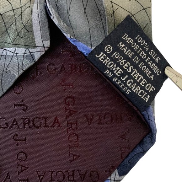J Jerry Garcia Mens Silk Tie Overlooking The Desert Blue Gray Geometric Abstract - Picture 5 of 5